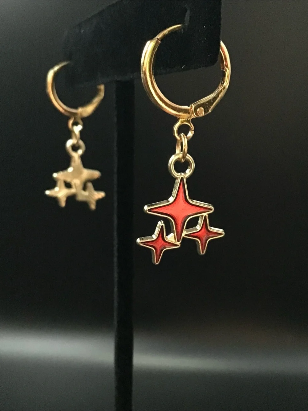 18k Gold Plated Red Retro Star Earrings